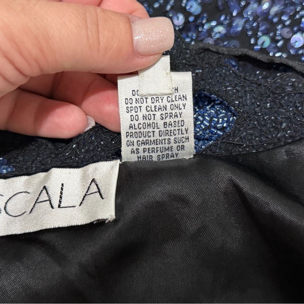 SCALA Fully Beaded Navy Blue Silk Formal Evening Prom Dress Gown Sz M - $1398 - Picture 16 of 16